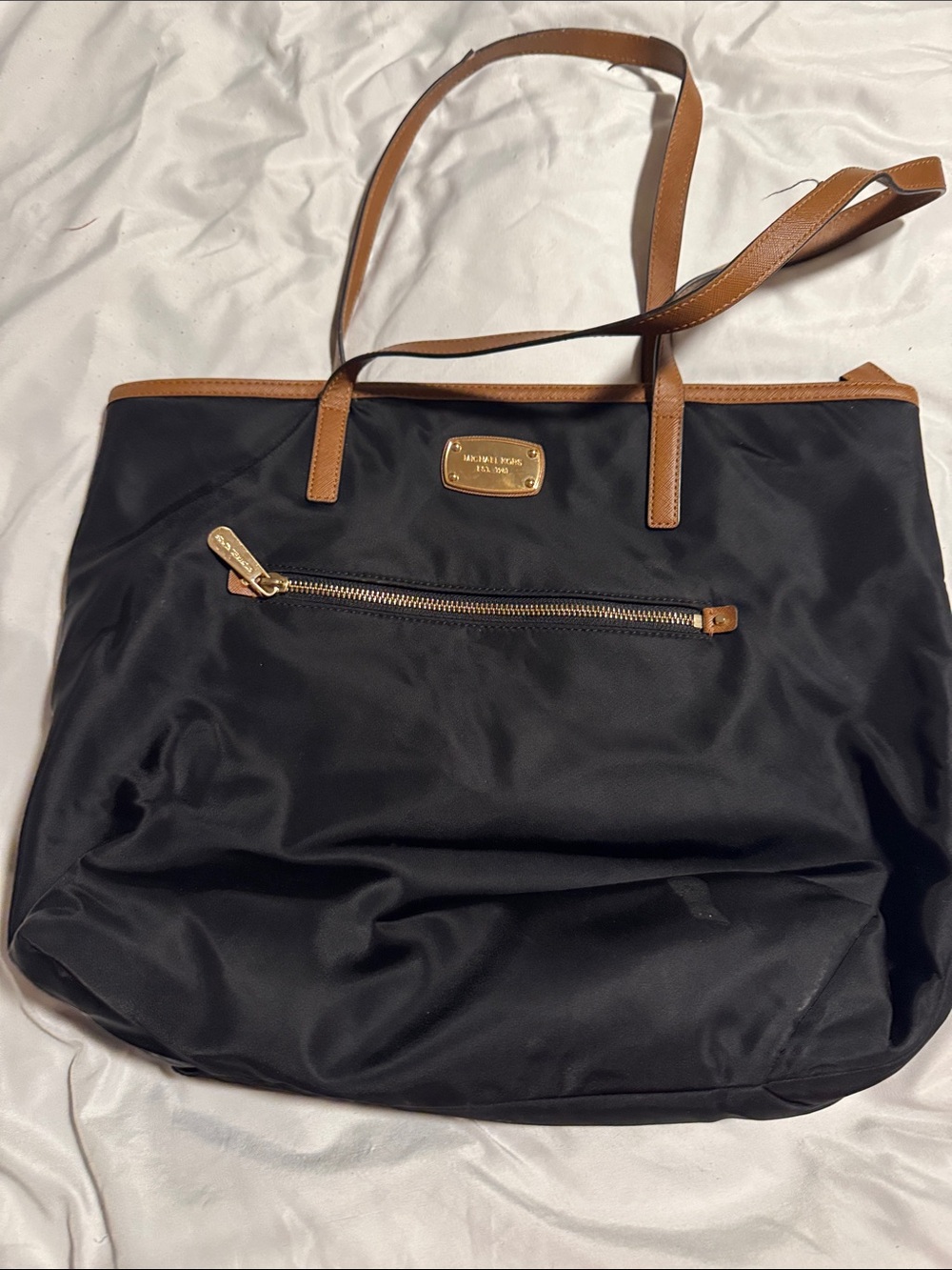Michael Kors Black Nylon Tote with Brown Trim